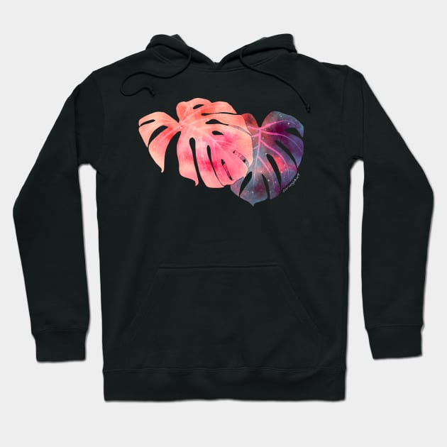 Cosmic Monstera Leaves Negative Painting Hoodie by venglehart